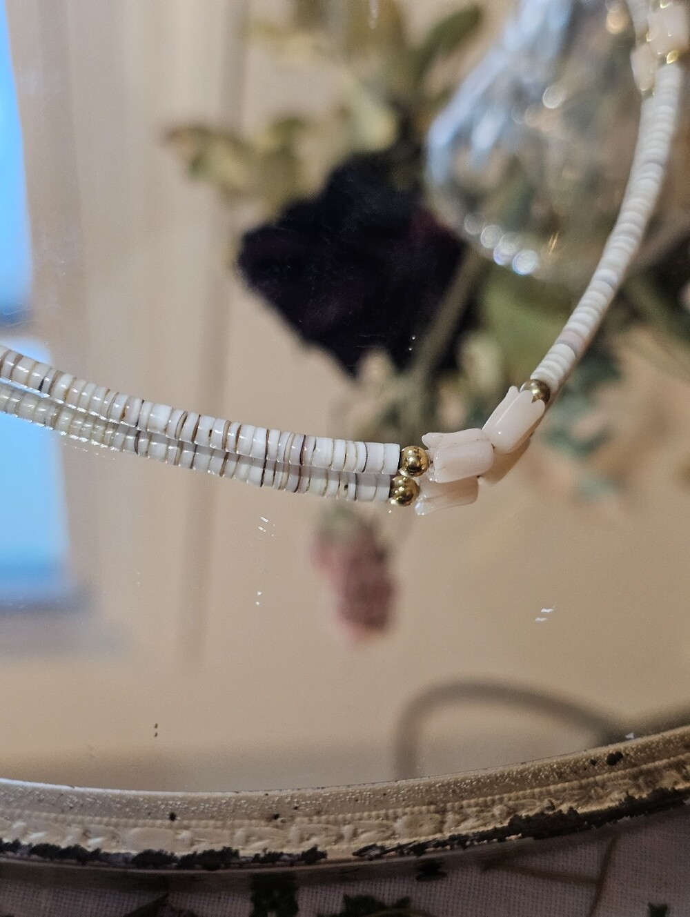 Vintage Delicate White Bead Choker with Gold Accents